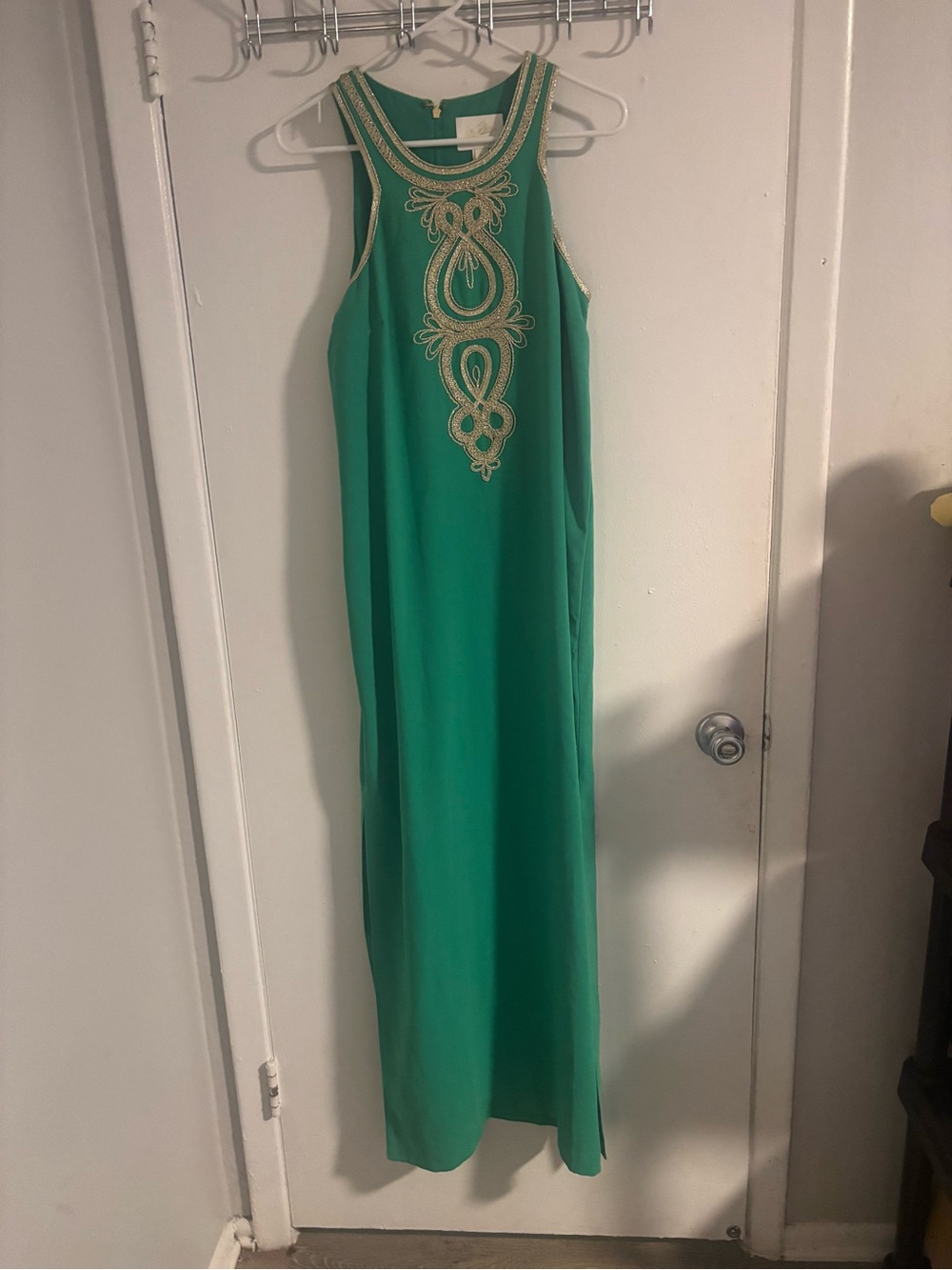 Lilly Pulitzer Green Gold Embroidered Maxi Dress Size 8